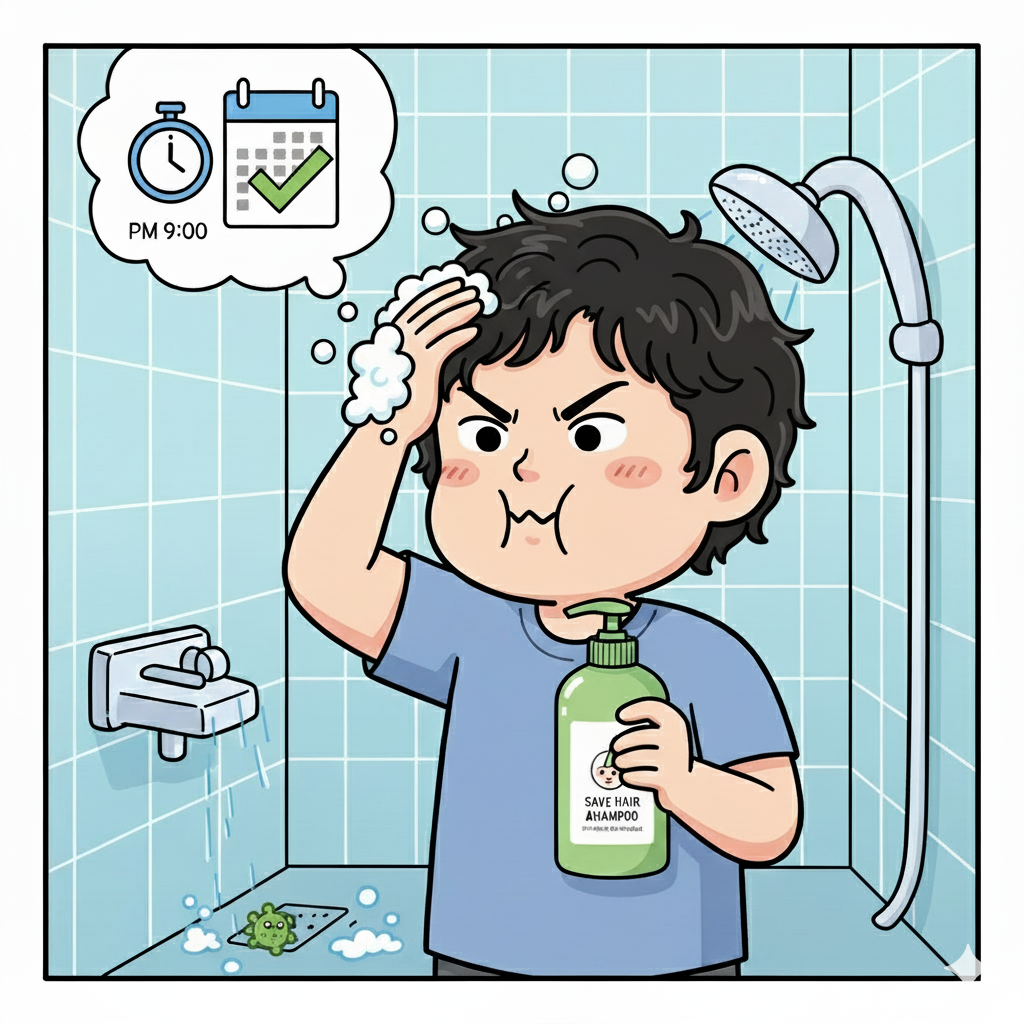 저녁에 머리감기
